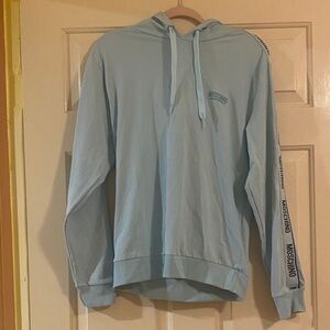 NWOT Moschino Sky Blue Hoodie with Logo Accents, Size S